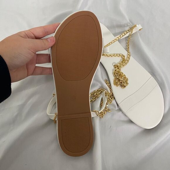Greek Goddess White Clear Open Toe Gold Chain Lace Up Sandals US 12 / 12.5 - Picture 4 of 6